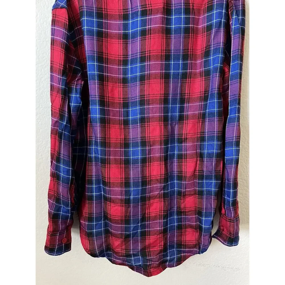 Justice Ladybug Red Perfect Plaid Button Up Collared Long Sleeve Shirt Size 8